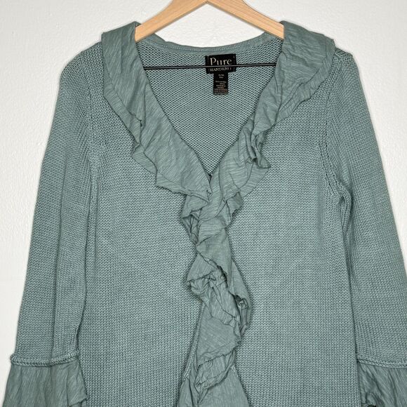 Pure Handknit Womens Cardigan Sweater Small / Medium Green Cotton Lagenlook Boho - Picture 5 of 11